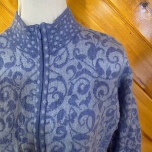 Icelandic Design Women's Blue Floral Zip Up Sweater Cardigan Size L Angora